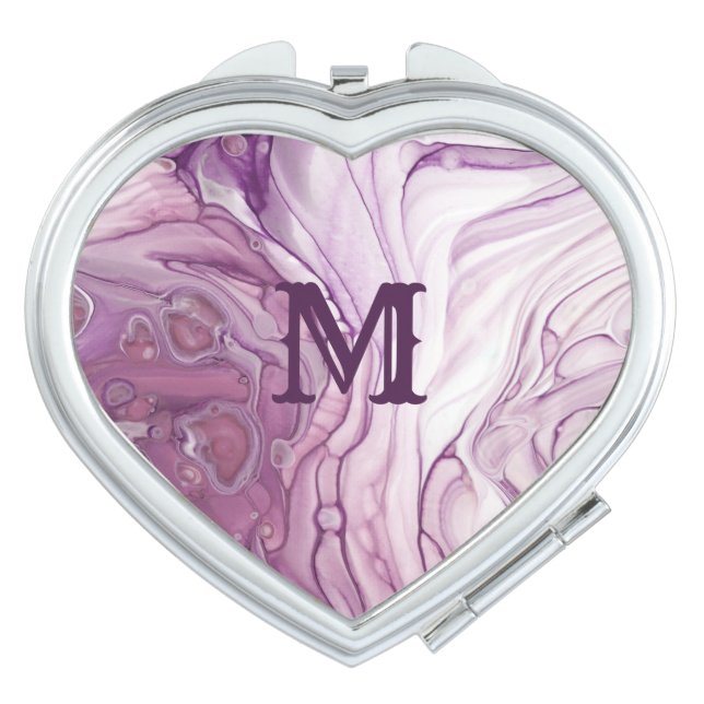 Monogram Lavender Purple Modern Marbling Abstract Compact Mirror (Front)