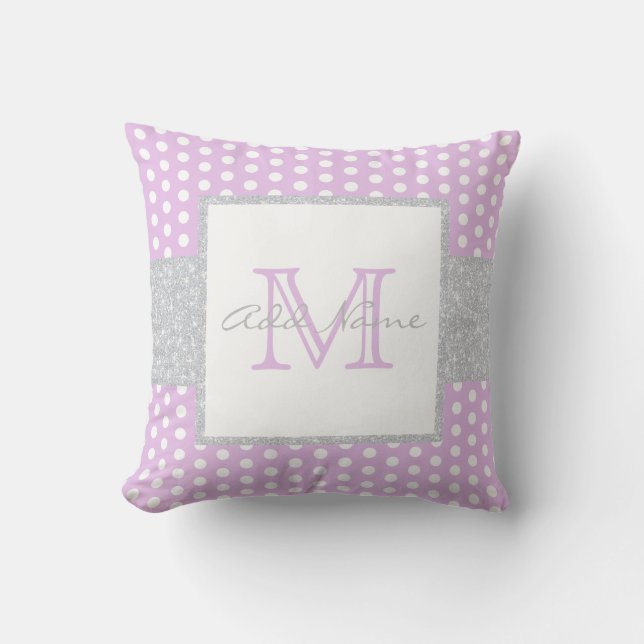 Monogram Lavender Purple Polka Dot Baby Boy Pillow (Front)