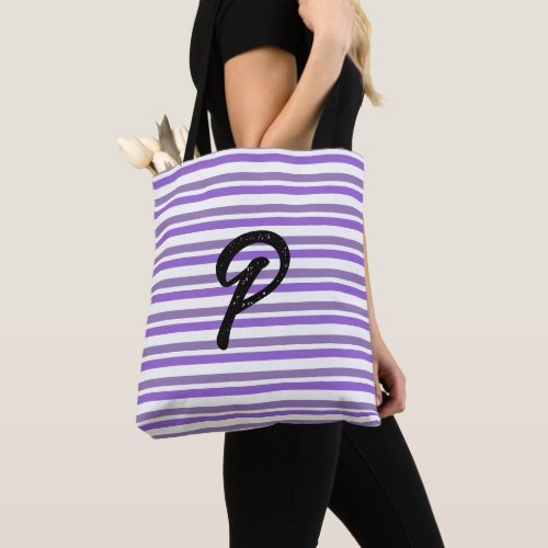 Monogram Lavender Purple White Stripes Tote Bag