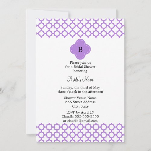 Monogram Lavender Quatrefoil Pattern Announcement