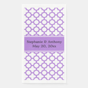 Monogram Lavender Quatrefoil Pattern Wedding Paper Guest Towels