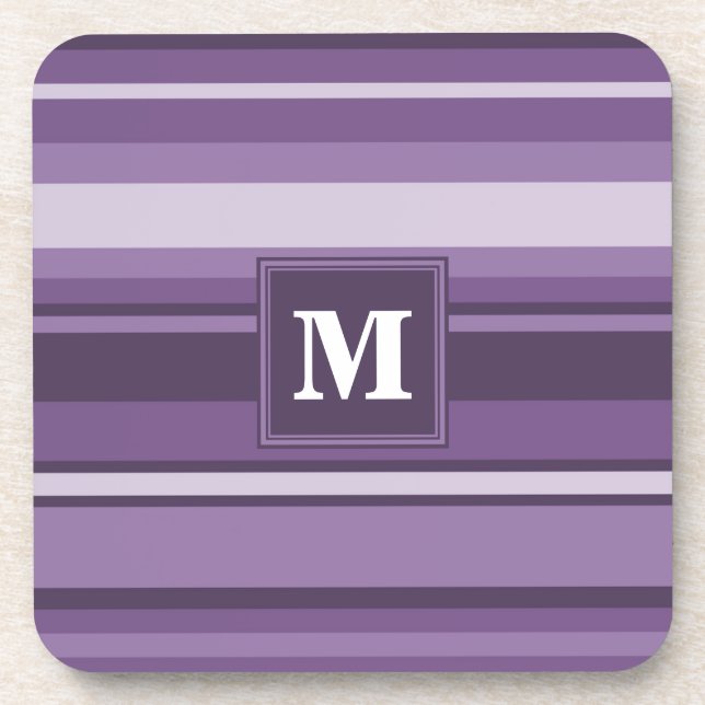 Monogram Lavender stripes Beverage Coaster (Front)