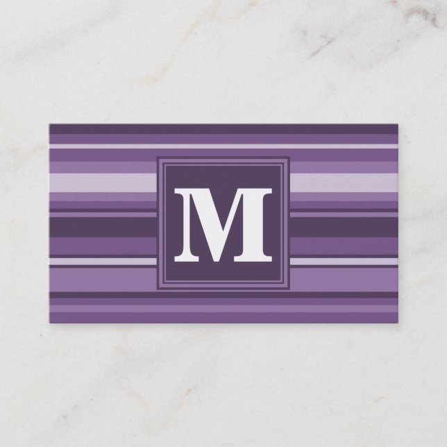 Monogram Lavender stripes Business Card (Front)