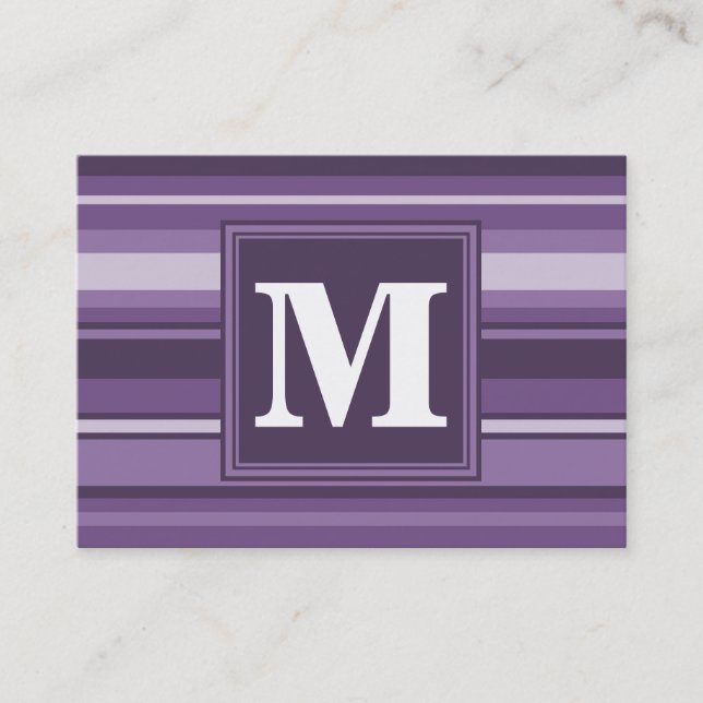 Monogram Lavender stripes Business Card (Front)