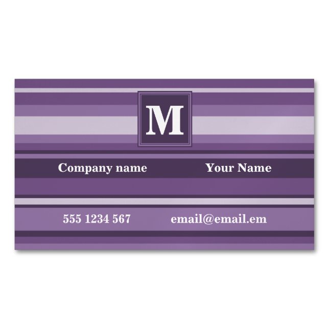 Monogram Lavender stripes Business Card Magnet (Front)