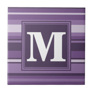 Monogram Lavender stripes Ceramic Tile