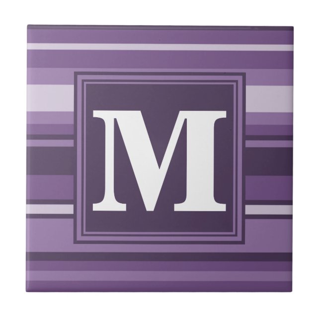 Monogram Lavender stripes Ceramic Tile (Front)