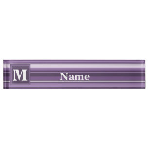 Monogram Lavender stripes Desk Name Plate