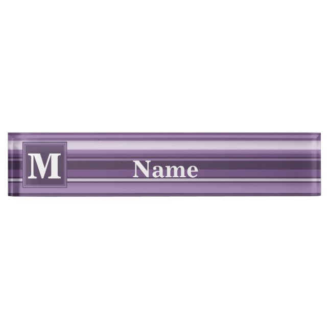 Monogram Lavender stripes Desk Name Plate (Front)