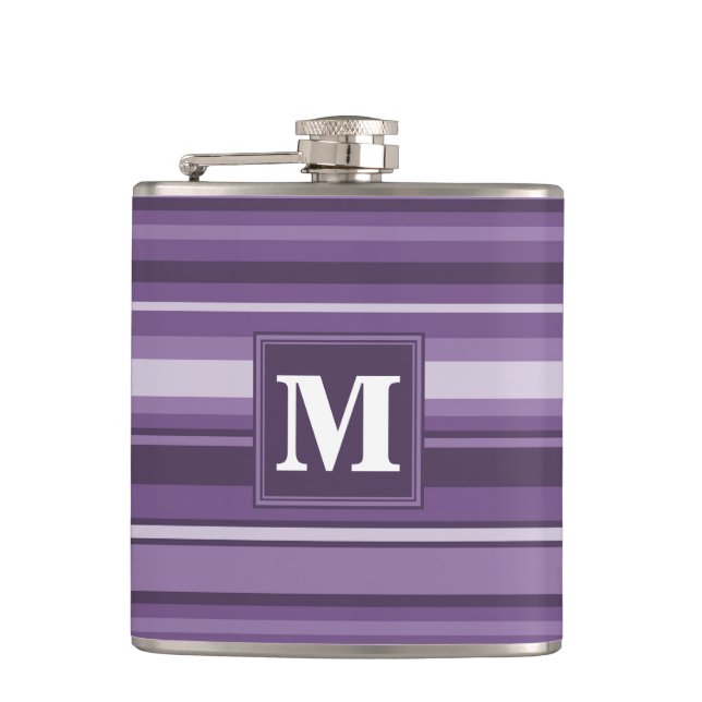 Monogram Lavender stripes Flask (Front)