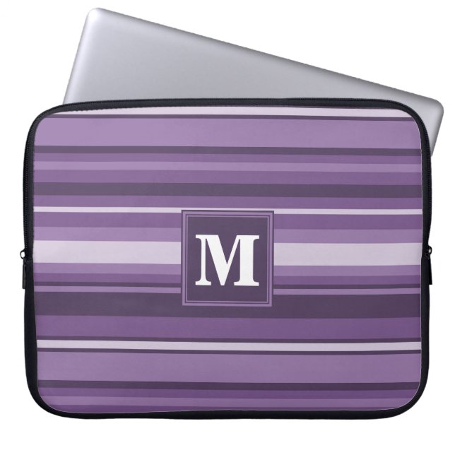 Monogram Lavender stripes Laptop Sleeve (Front)