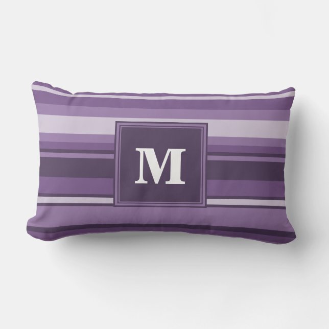Monogram Lavender stripes Lumbar Pillow (Front)