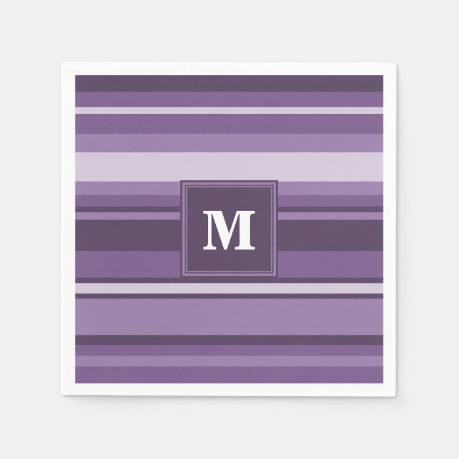 Monogram Lavender stripes Paper Napkins (Front)