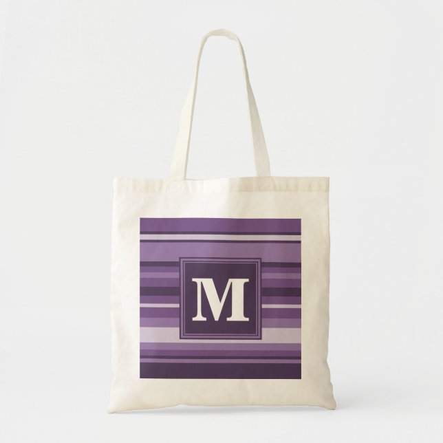 Monogram Lavender stripes Tote Bag (Front)