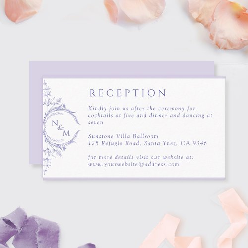 Monogram Lavender Wedding Reception Enclosure Card