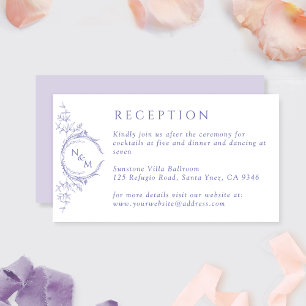 Monogram Lavender Wedding Reception Enclosure Card