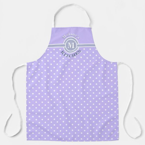 Monogram Lavender  White Polka Dot Kitchen Apron