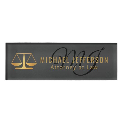 Monogram Lawyer  _ Black and Gold Name Tag