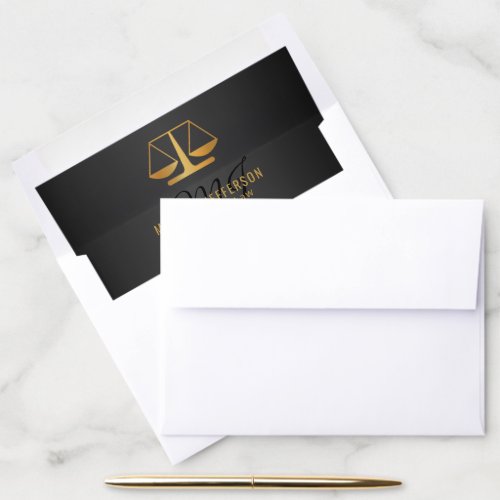 Monogram Lawyer Design _ Black and Gold Envelope Liner