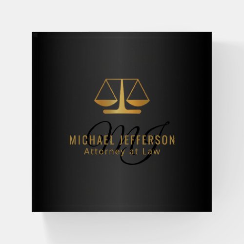 Monogram Lawyer Design _ Black and Gold Paperweight
