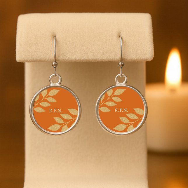 Monogram Leaf on Spiced Pumpkin Background  Earrings (Creator Uploaded)