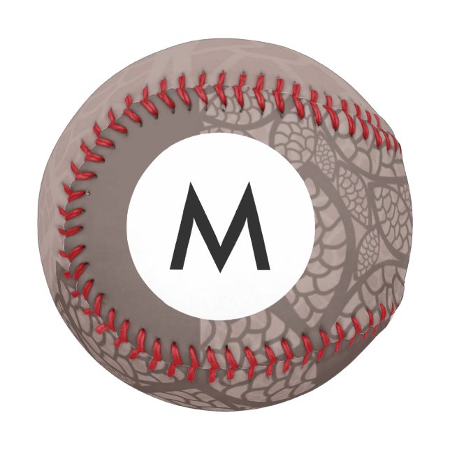 Monogram Leaf pattern border and background Baseball (Front Left)