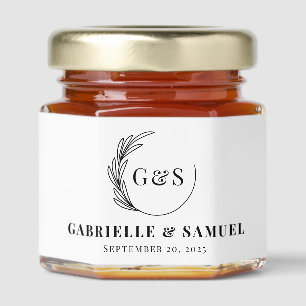 Monogram Leaf Wreath Minimalist honey favor Honey Jar Favors