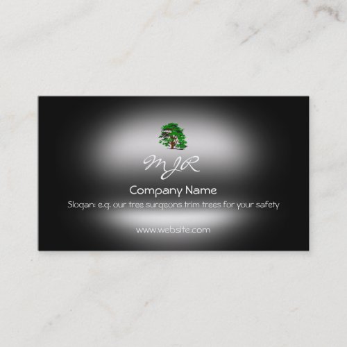 Monogram, Leafy Green Tree, metallic-effect Business Card Templates