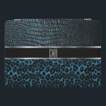 Monogram Leather and Leopard Pattern - Blue iPad Pro Cover<br><div class="desc">iPad Cover. Monogram faux leather and leopard print pattern design in a deep blue and black ready for you to personalize. ⭐This Product is 100% Customizable. *****Click on CUSTOMIZE BUTTON to add, delete, move, resize, changed around, rotate, etc... any of the graphics or text or use the fill in boxes....</div>
