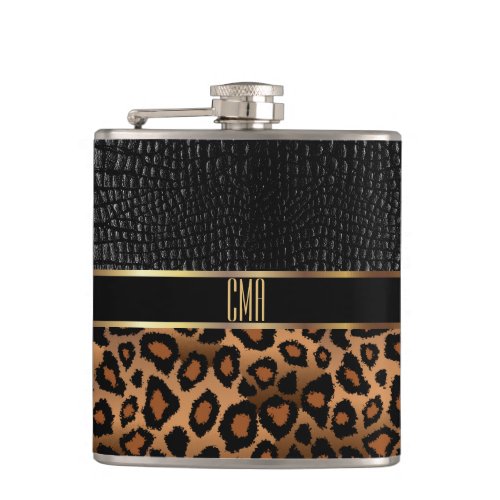 Monogram Leather and Leopard Pattern Flask