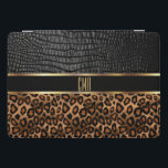 Monogram Leather and Leopard Pattern iPad Pro Cover<br><div class="desc">Monogram black faux leather and brown animal print leopard pattern iPad cover ready for you to personalize. ✔Note: Not all template areas need changed. 📌If you need further customization, please click the "Click to Customize further" or "Customize or Edit Design" button and use our design tool to resize, rotate, change...</div>