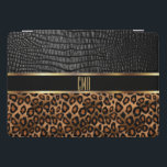 Monogram Leather and Leopard Pattern iPad Pro Cover<br><div class="desc">Monogram black faux leather and brown animal print leopard pattern iPad cover ready for you to personalize. ⭐This Product is 100% Customizable. *****Click on CUSTOMIZE BUTTON to add, delete, move, resize, changed around, rotate, etc... any of the graphics or text or use the fill in boxes. ⭐99% of my designs...</div>