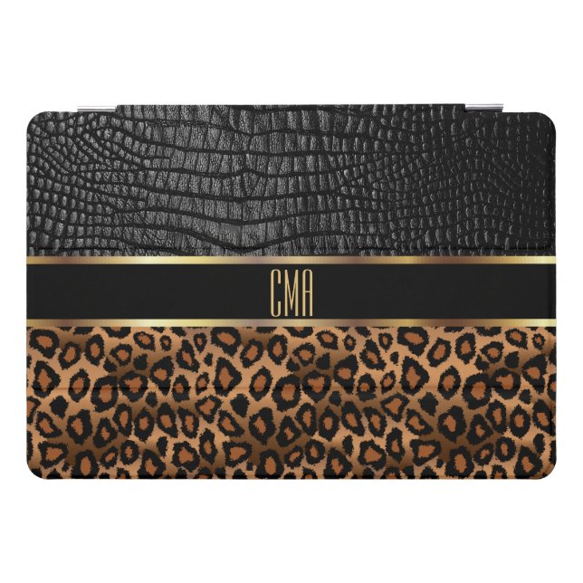 Monogram Leather and Leopard Pattern iPad Pro Cover (Horizontal)
