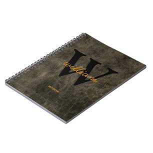 Monogram leather black gold script name chic notebook