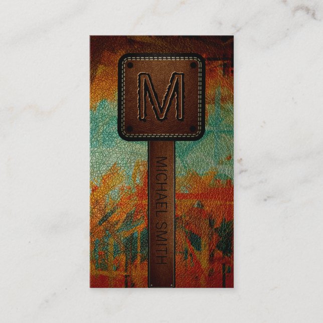 Monogram Leather Look Business Card (Front)