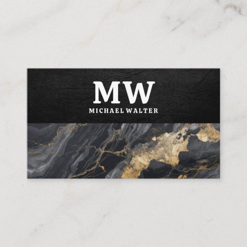 Monogram  Leather  Marble Texture Business Card