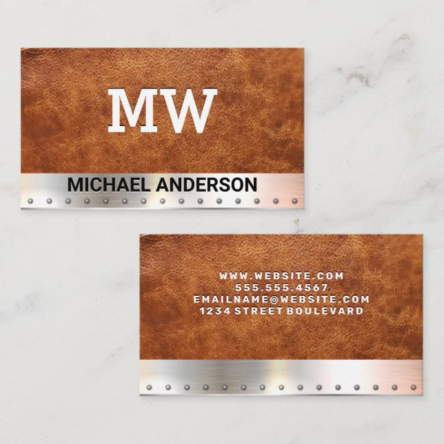 Monogram | Leather | Metal Business Card (Front/Back)