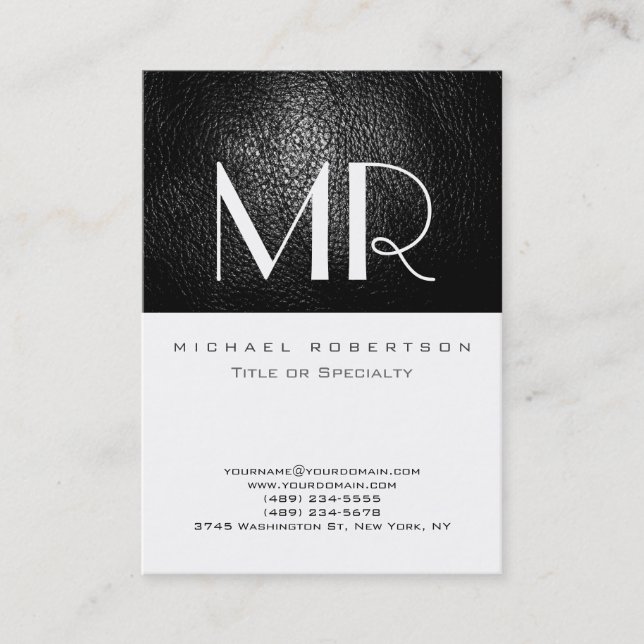 Monogram Leather White Parisian Business Card (Front)