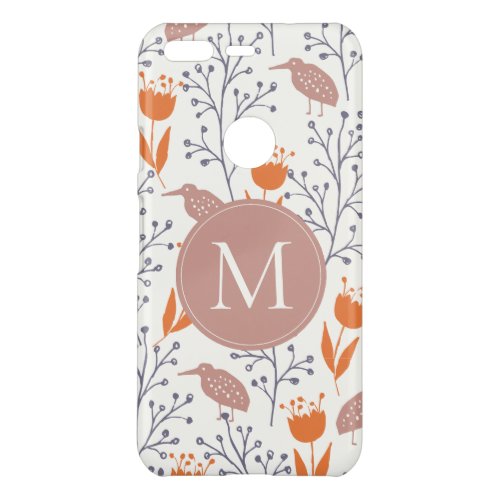 Monogram Leaves and Birds Pattern Uncommon Google Pixel Case