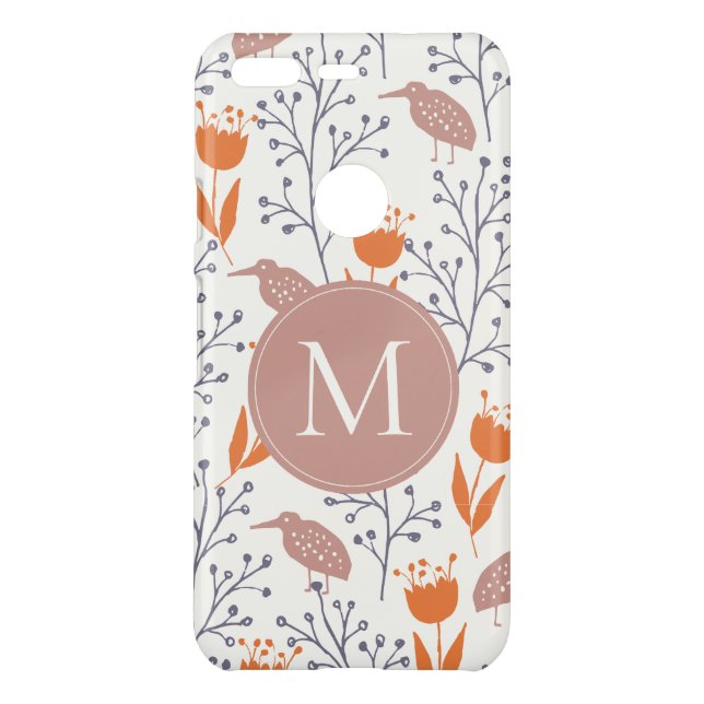 Monogram Leaves and Birds Pattern Uncommon Google Pixel Case (Back)