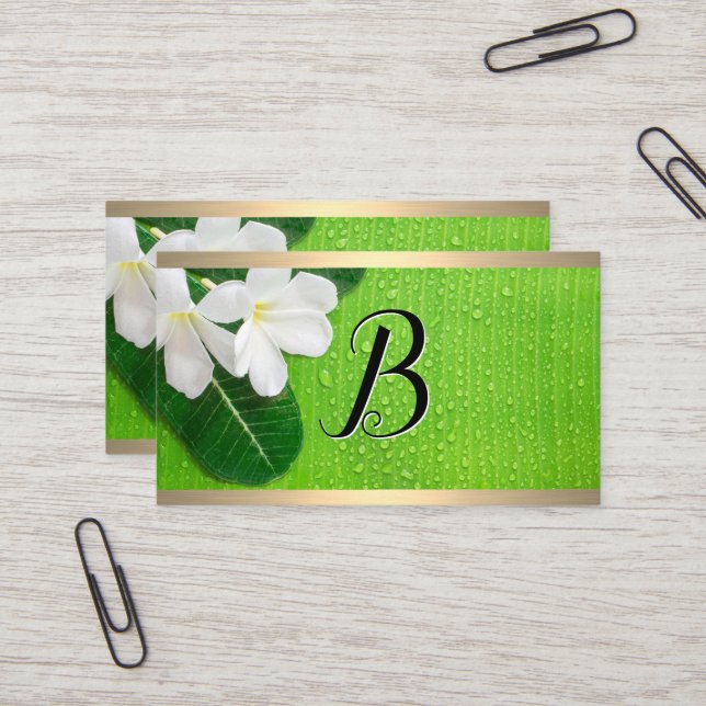 Monogram | Leaves Flowers Business Card (Front/Back In Situ)