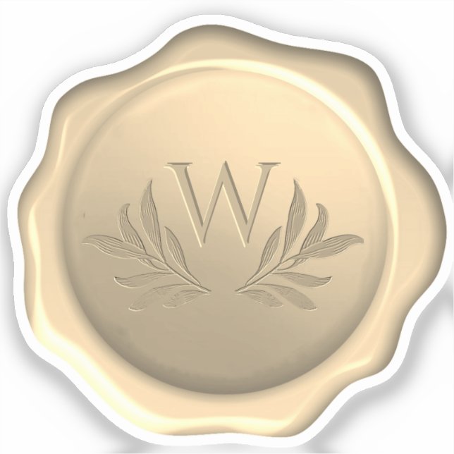 Monogram Leaves Golden Wax Seal Embossed Foliage Sticker (Front)