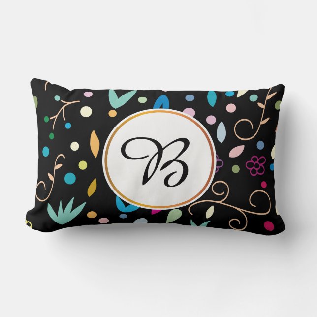 monogram & leaves patterned lumbar pillow (Front)