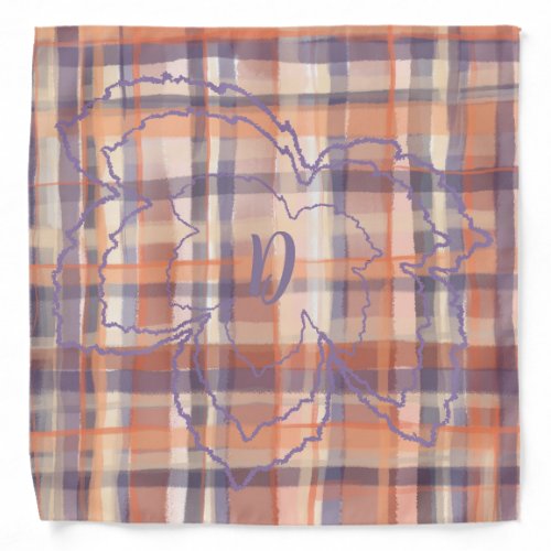 Monogram leaves tartan plaid beige orange purple  bandana