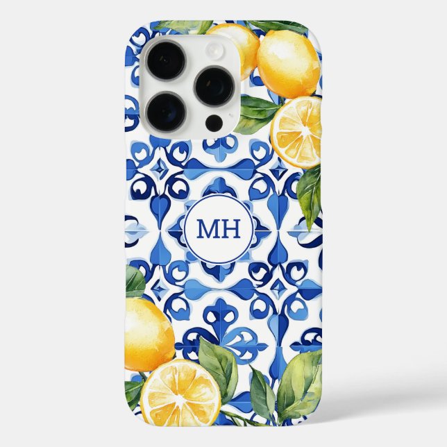 Monogram Lemon Citrus Fruit Elegant Mediterranean Case-Mate iPhone Case (Back)