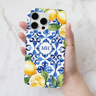 Monogram Lemon Citrus Fruit Elegant Mediterranean iPhone 15 Pro Max Case
