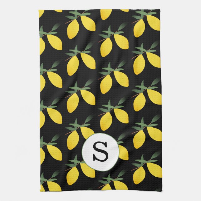 Monogram Lemon Citrus  Kitchen Towel (Vertical)