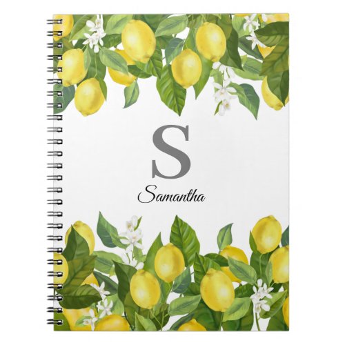 Monogram Lemon Citrus Name  Notebook