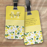 Monogram Lemon Citrus Pattern Luggage Tag<br><div class="desc">A stylish monogram design with a citrus lemon pattern</div>