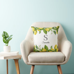 Monogram Lemon Citrus Throw Pillow